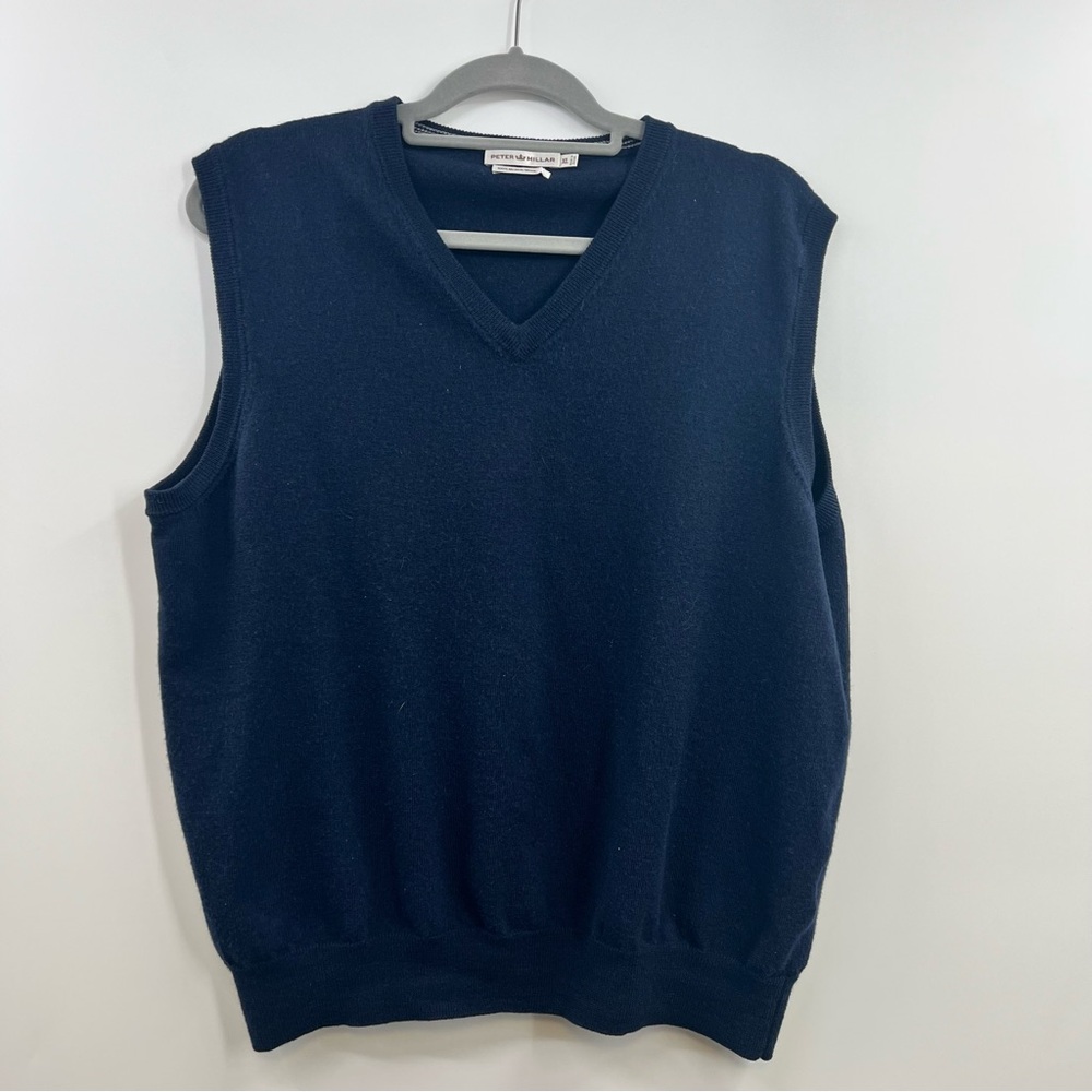 Peter Millar Merino Wool Sweater Vest Men’s XL Navy V Neck Golf Pullover